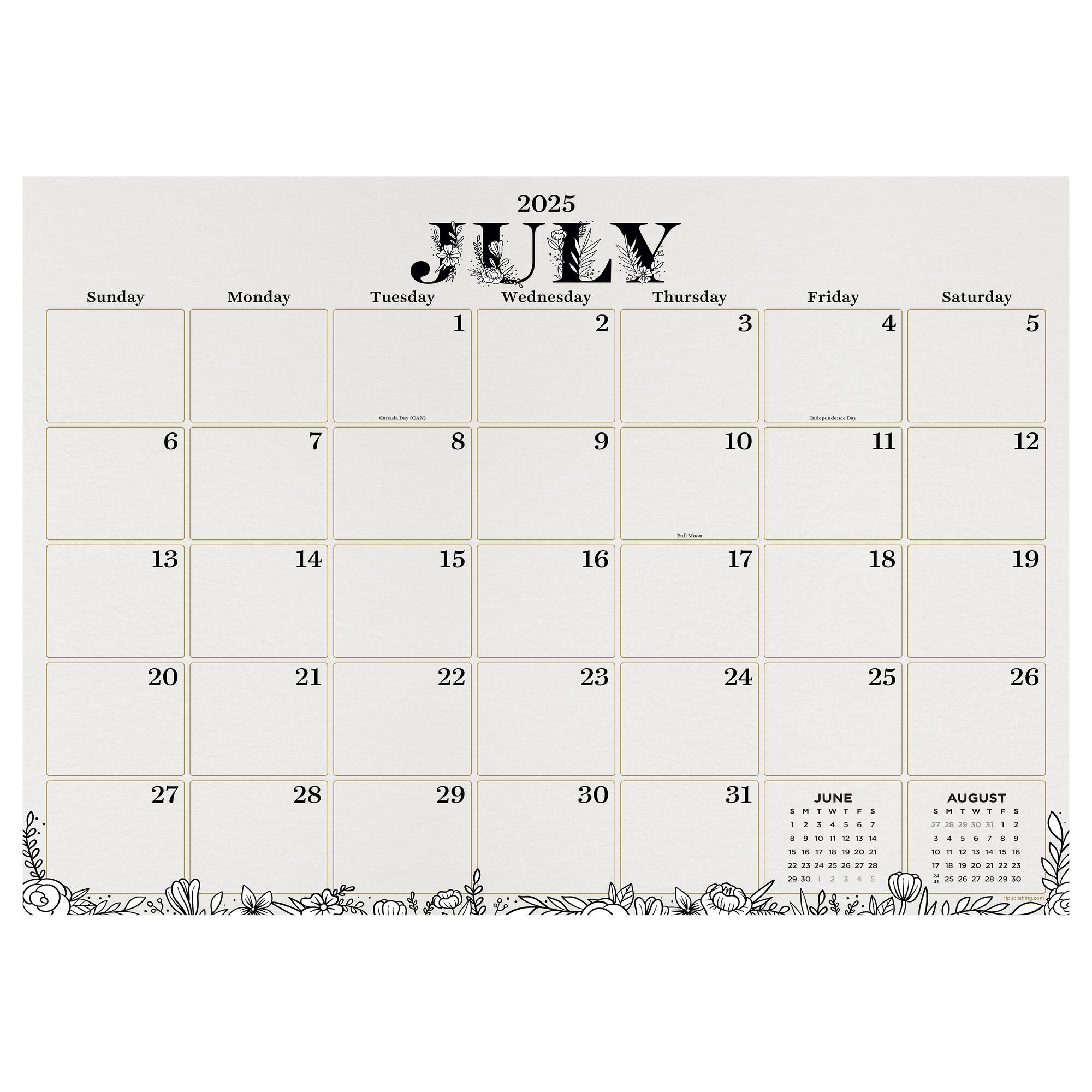 July 2025 - June 2026 Medium Floral Desk Pad Monthly Blotter Calendar